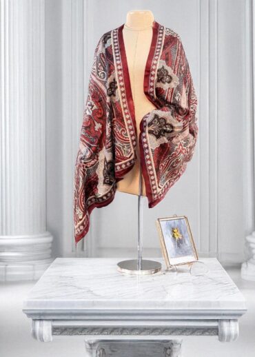 Bordo Etnik Desen Vual Şal