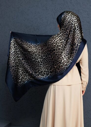 Lacivert Leopar Vual İpek Şal