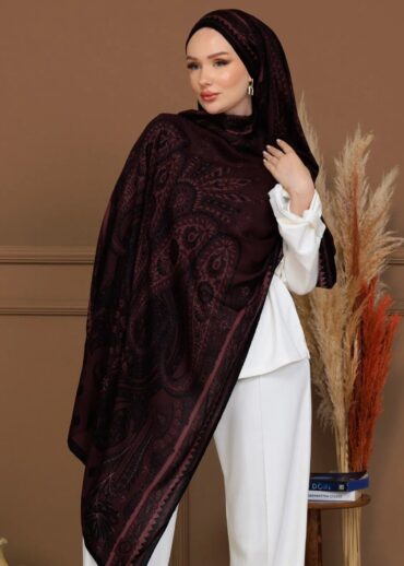 Bordo Buta Desen Yün İpek Şal