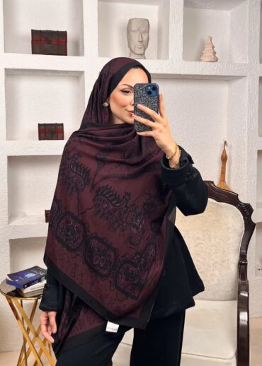 Bordo Ruku Desenli Pamuk İpek Şal