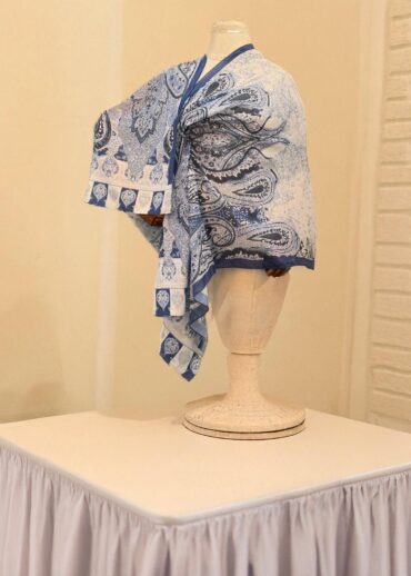 Lacivert Retro Desen Pamuk Soft Şal