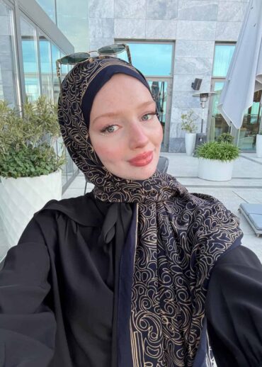 Deryanın Seçimi Gece Mavisi Ebruli Desen Pamuk İpek Şal