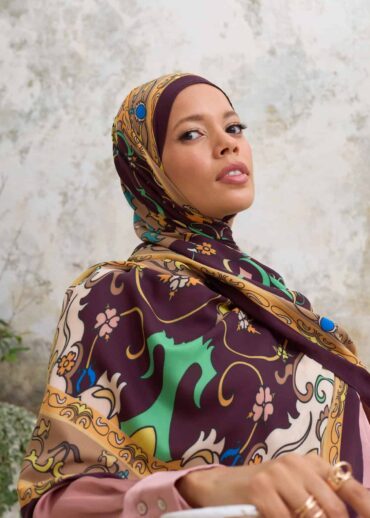 Kahve İberya Işığı Desen Pamuk İpek Şal