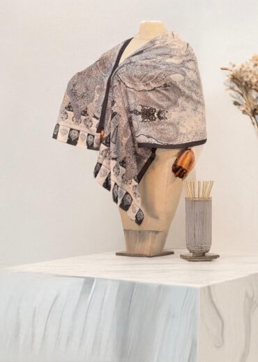 Siyah Retro Desen Pamuk Soft Şal