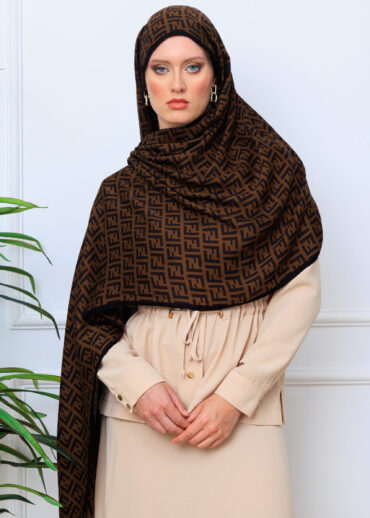 Yün İpek Çift Taraflı Marka Şal 87478 - Siyah Biyeli