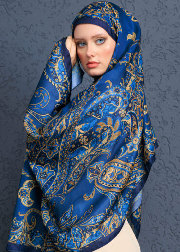 İnci Gecesi Desen Pamuk İpek Şal-10004-GECE MAVİSİ