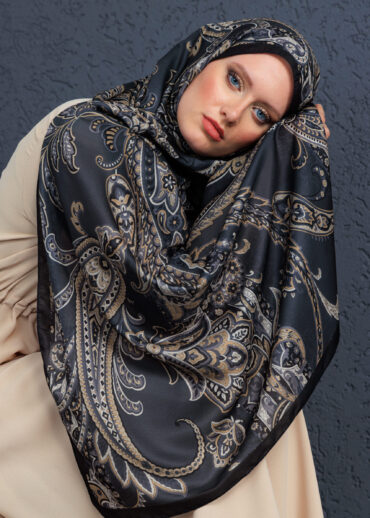 İnci Gecesi Desen Pamuk İpek Şal-10004-FÜME