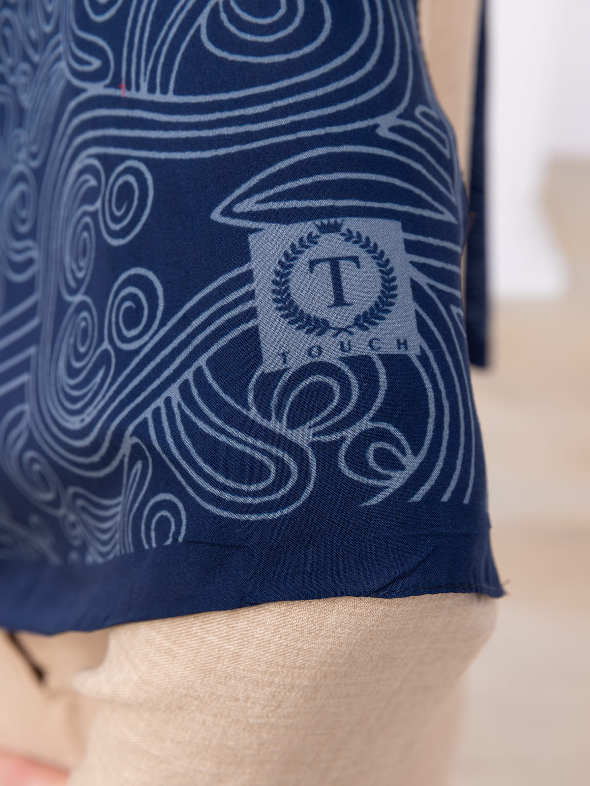 Petrol Ebruli Desen Pamuk İpek Şal - Görsel 6