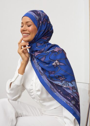 İndigo İberya Işığı Desen Pamuk İpek Şal