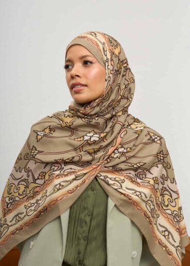 Bej İberya Işığı Desen Pamuk İpek Şal