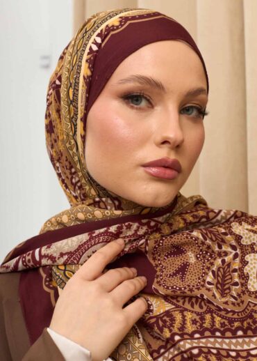 Bordo Roze Desen Pamuk İpek Şal