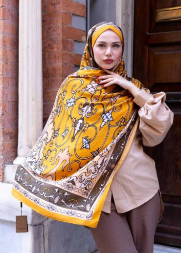 Hardal İberya Işığı Desen Pamuk İpek Şal