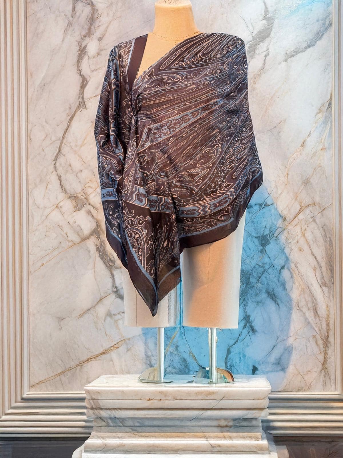 Gece Mavisi Sarmaşık Desen Pamuk Soft Şal