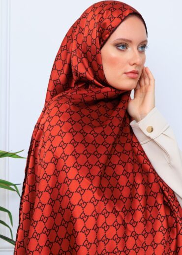 İthal Çifttaraflı Gucci İnci Vual İpek Şal-50140 - Kiremit