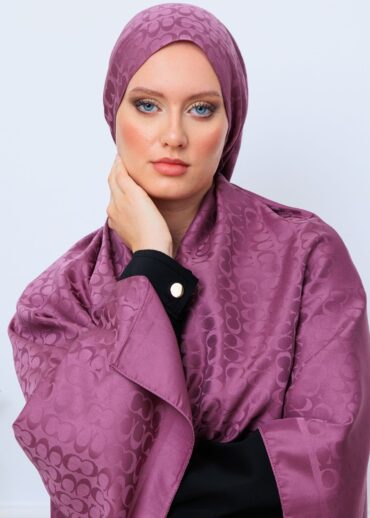 İthal Pamuk Jakar İpek Şal 23141 - Eflatun