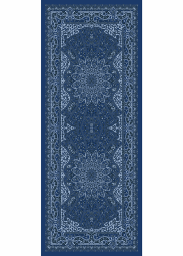 Lacivert Zambak Desenli Yün İpek Şal