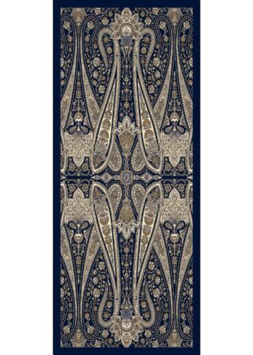 Lacivert Damask Desen Pamuk İpek Şal