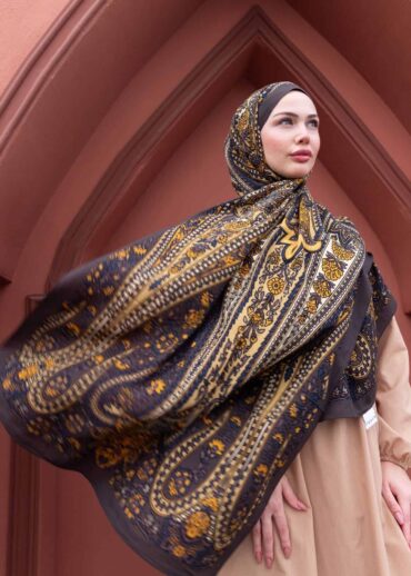 Mocha Damask Desen Pamuk İpek Şal