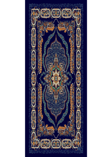 Gece Mavisi Ruku Desenli Pamuk İpek Şal