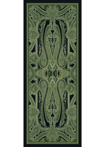 Yeşil Siyah Etnik Desenli Pamuk İpek Şal