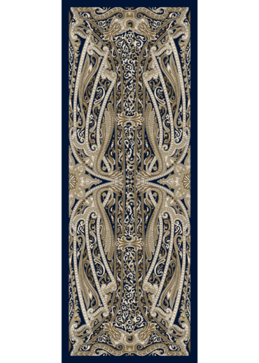 Lacivert Manolya Desen Pamuk İpek Şal