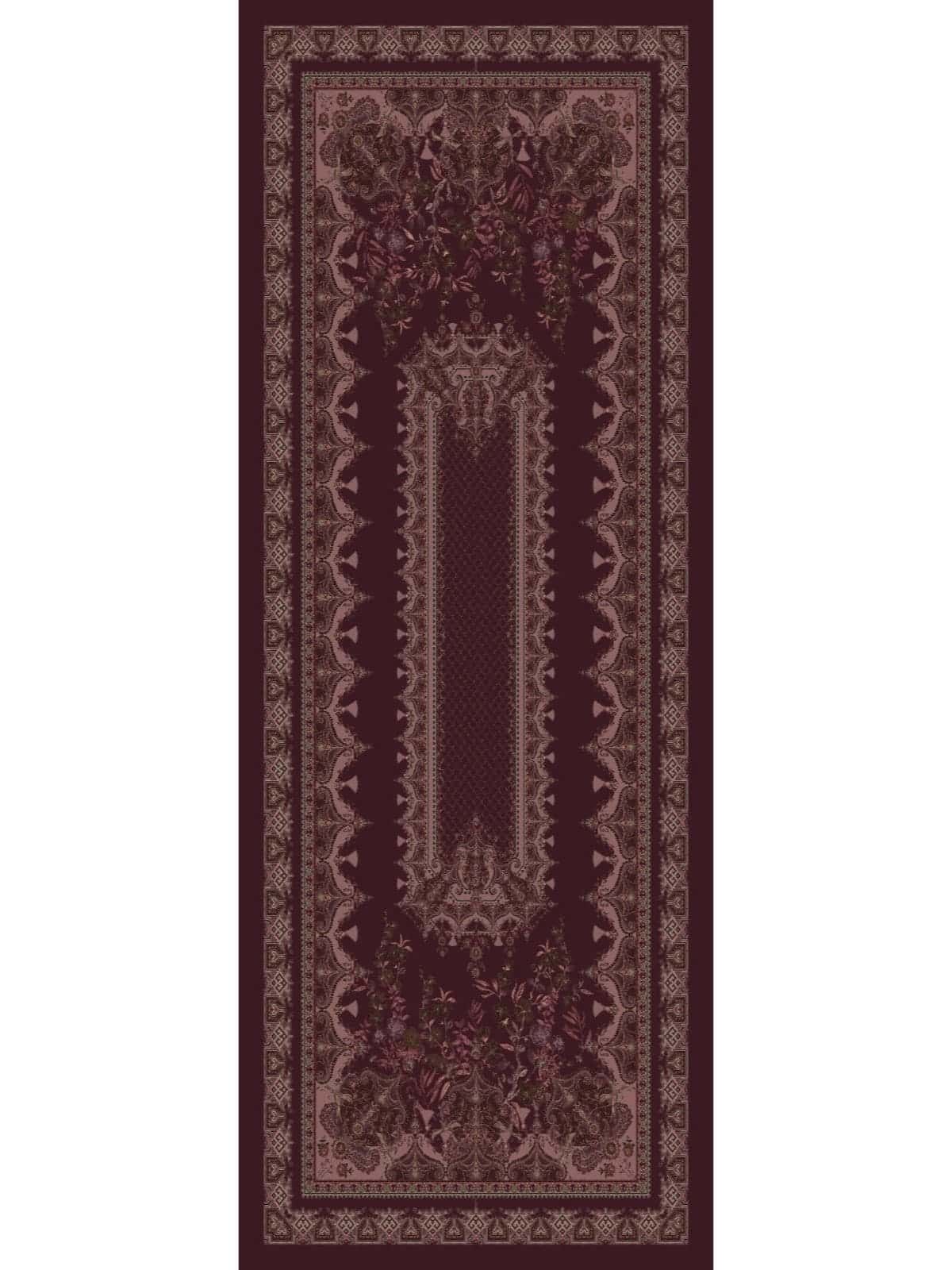 Vişne Safir Desenli Yün İpek Şal