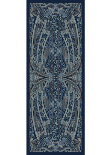 Mavi Manolya Desen Pamuk İpek Şal