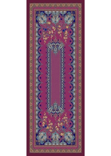 Fuşya Safir Desenli Yün İpek Şal