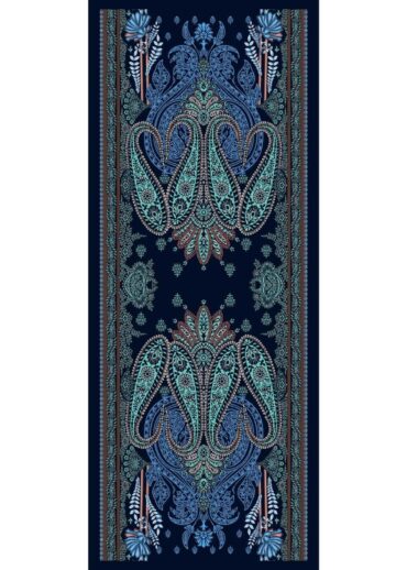 Petrol Buta Desen Yün İpek Şal