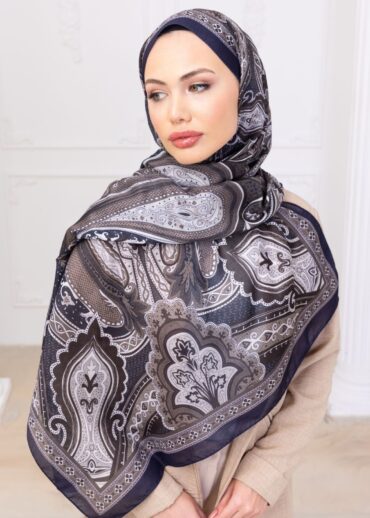 Lacivert Etnik Desen Pamuk Şal