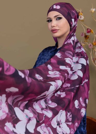 Mürdüm Eriği Papatya Desen Pamuk Şal