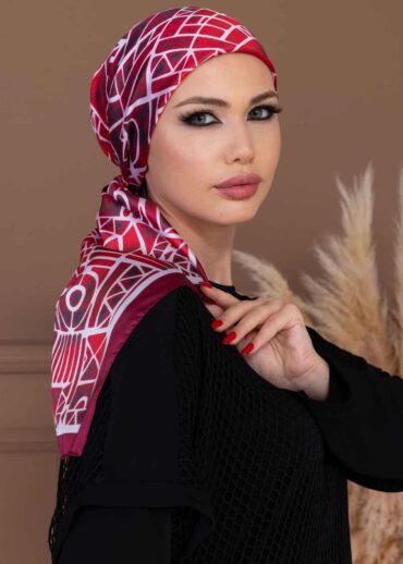 Bordo Geometrik Desen Vual Eşarp