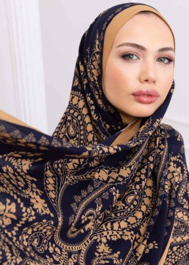 Lacivert Aksa Desen Pamuk İpek Şal