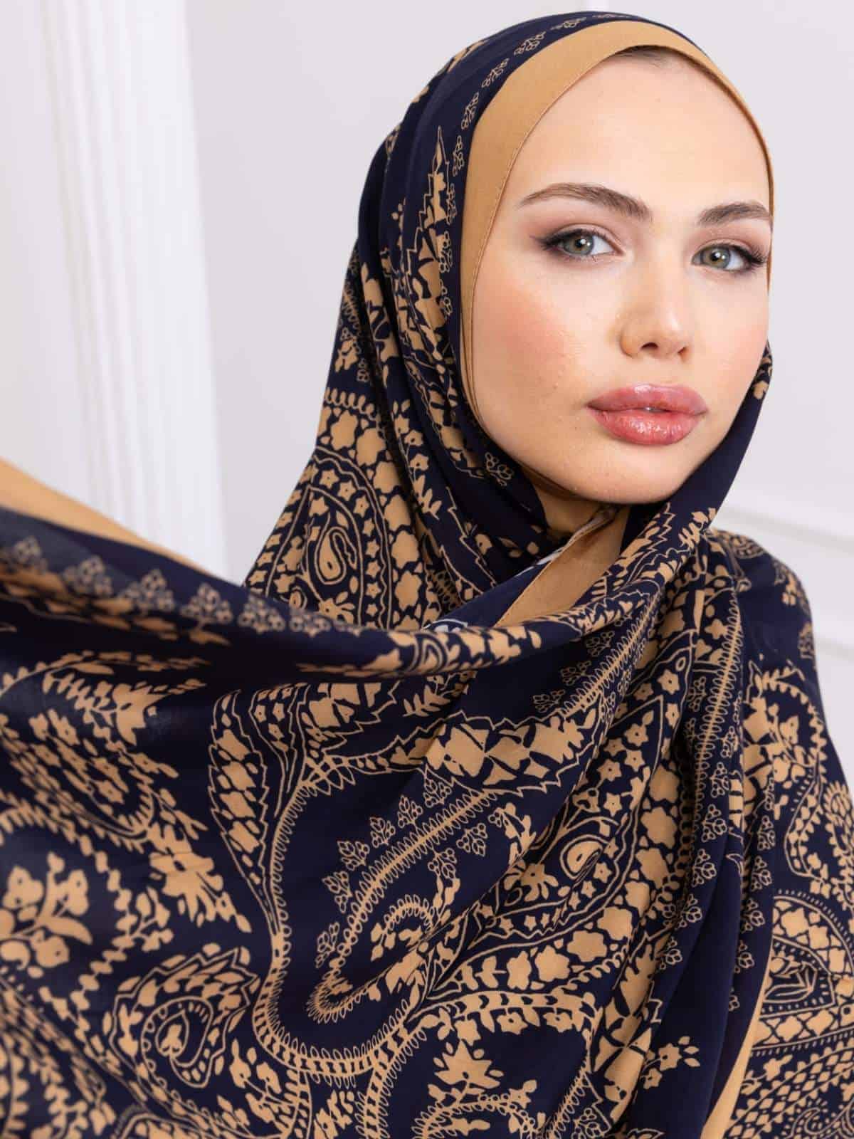 Lacivert Aksa Desen Pamuk İpek Şal