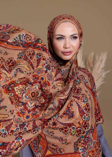 Latte Sedef Desenli Yün İpek Şal