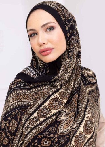 Vizon Damask Desen Pamuk İpek Şal