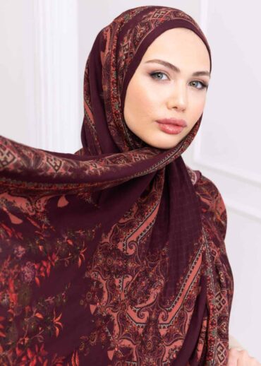 Bordo Safir Desenli Yün İpek Şal