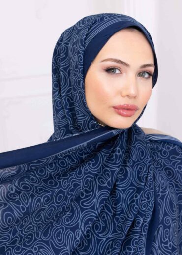 Petrol Ebruli Desen Pamuk İpek Şal