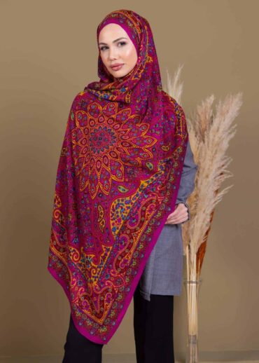 Mürdüm Zambak Desenli Yün İpek Şal