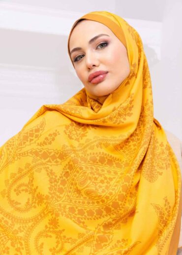 Oranj Aksa Desen Pamuk İpek Şal