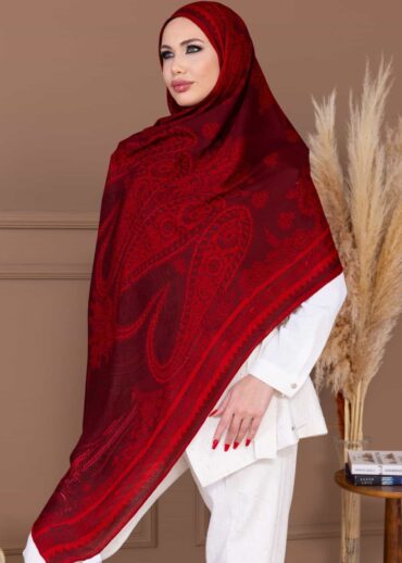Vişne Buta Desen Yün İpek Şal