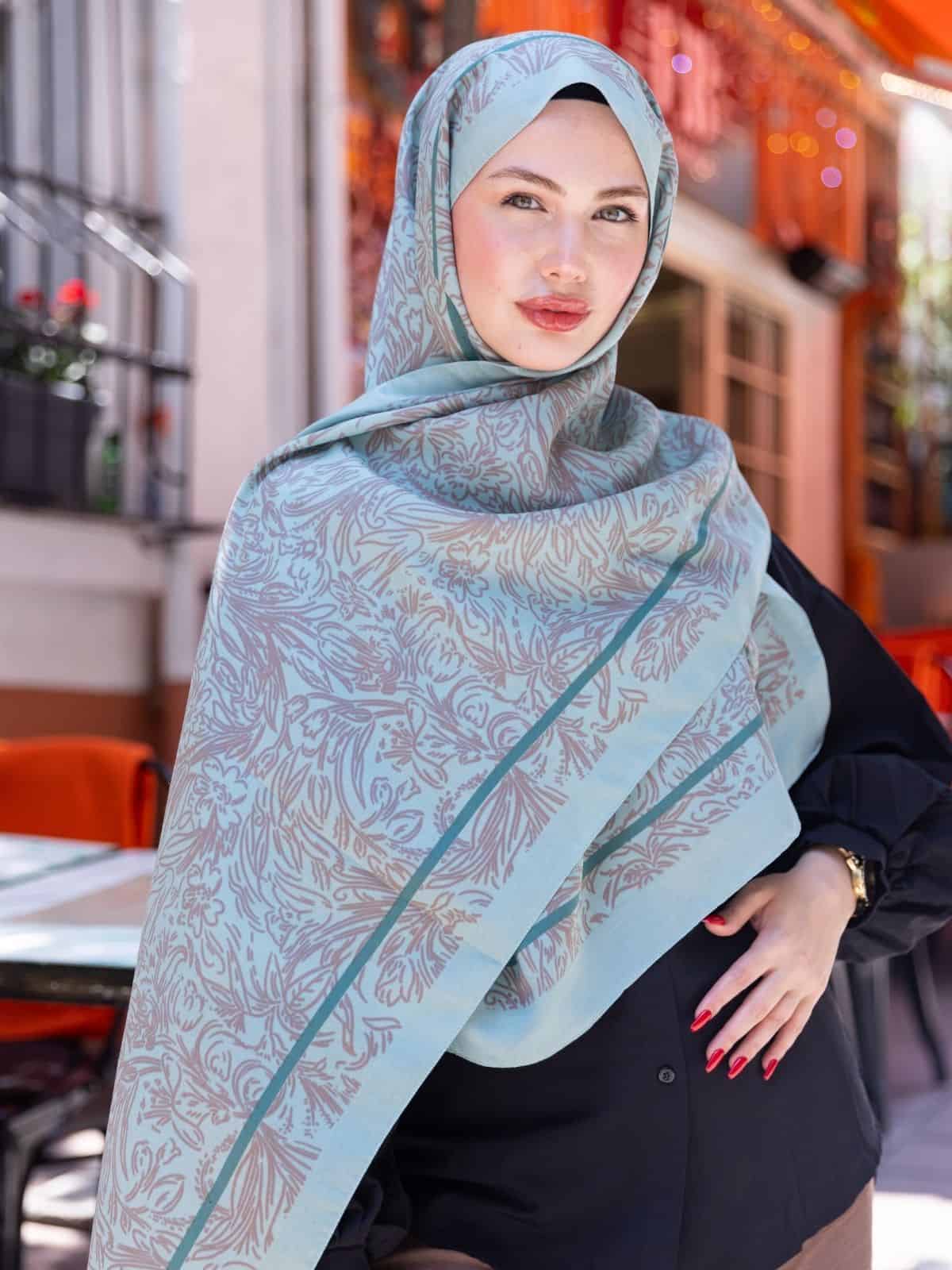 Mint Sunset İpek Pamuk Şal - Görsel 5