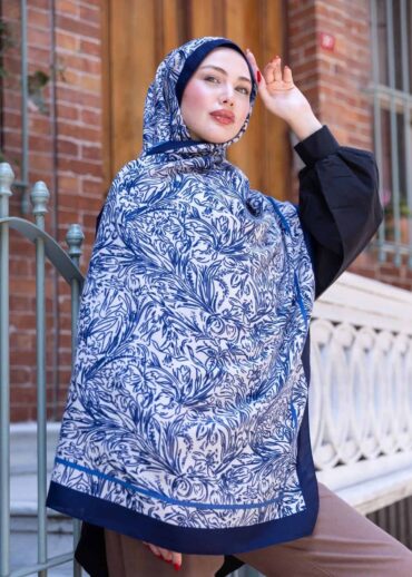 Lacivert Sunset İpek Pamuk Şal