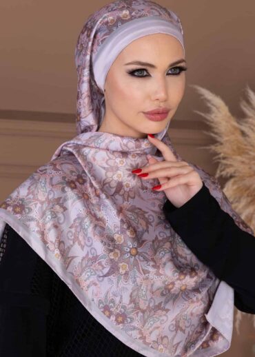 Pembe İnci Papatya Desen Vual Eşarp