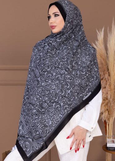 Gri Ebruli Desen Pamuk İpek Şal