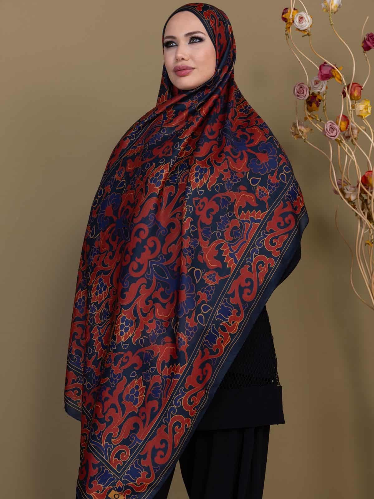 Bordo Lacivert İberya Pamuk Şal - Görsel 2