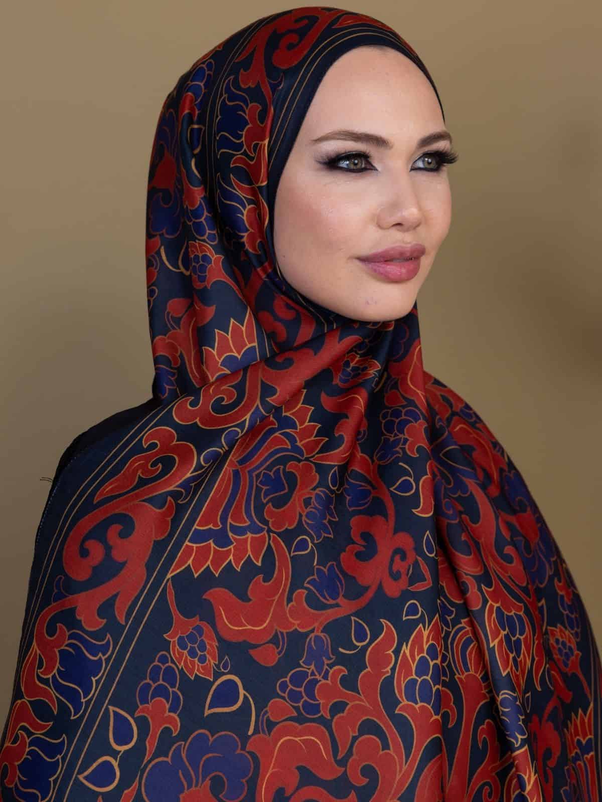 Bordo Lacivert İberya Pamuk Şal - Görsel 3