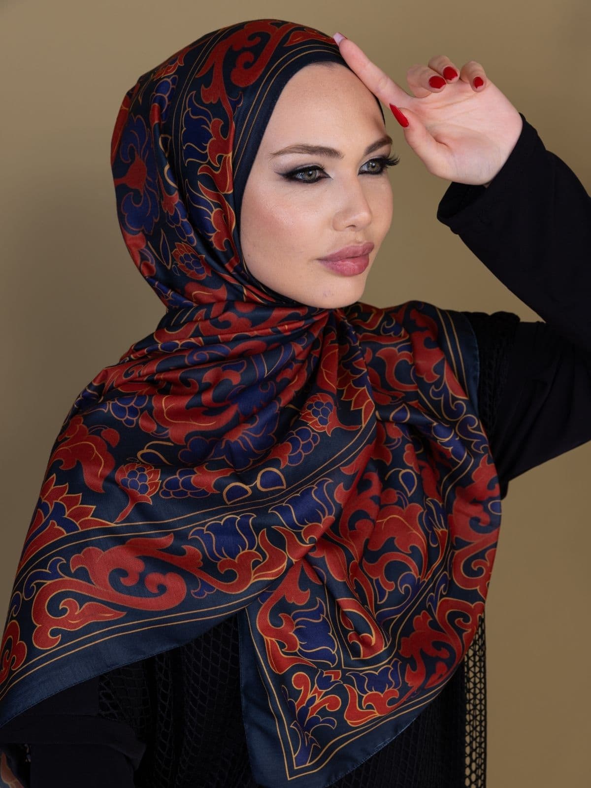 Bordo Lacivert İberya Pamuk Şal - Görsel 4