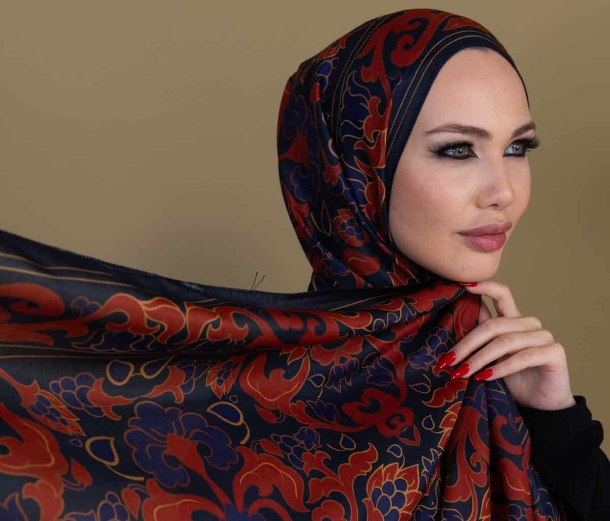 Bordo Lacivert İberya Pamuk Şal - Görsel 5