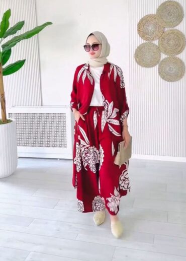 Çiçek Desen İkili Takım - Bordo